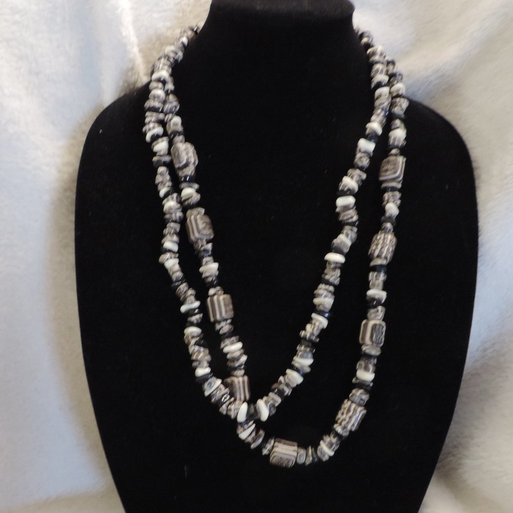 Vintage Stone Bead Multiple Stand Long Necklace